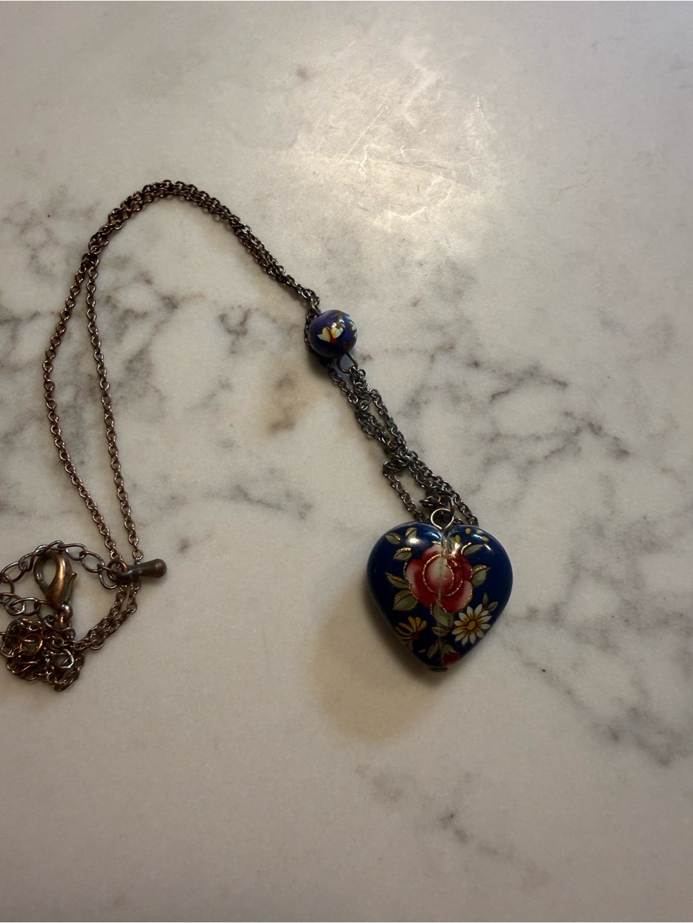 Urban Outfitters Blue Heart Floral Pendant Necklace
